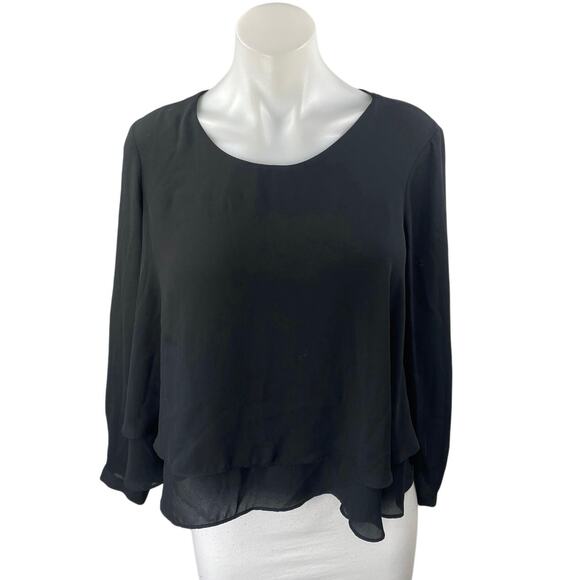 Zara Women's Black Layered Chiffon Scoop Neck Long Sleeve Blouse Top Size M - Picture 1 of 3